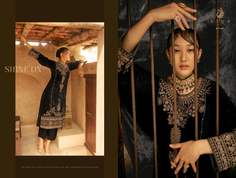 Aiqa Shaina Pure Velvet With Fancy Work Salwar Suits Wholesale Catalog 