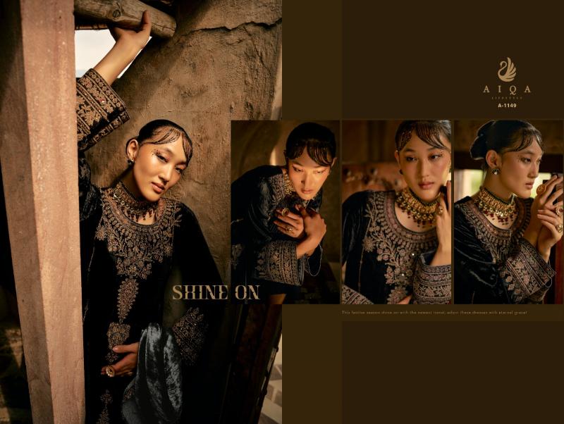 Aiqa Shaina Pure Velvet With Fancy Work Salwar Suits Wholesale Catalog 