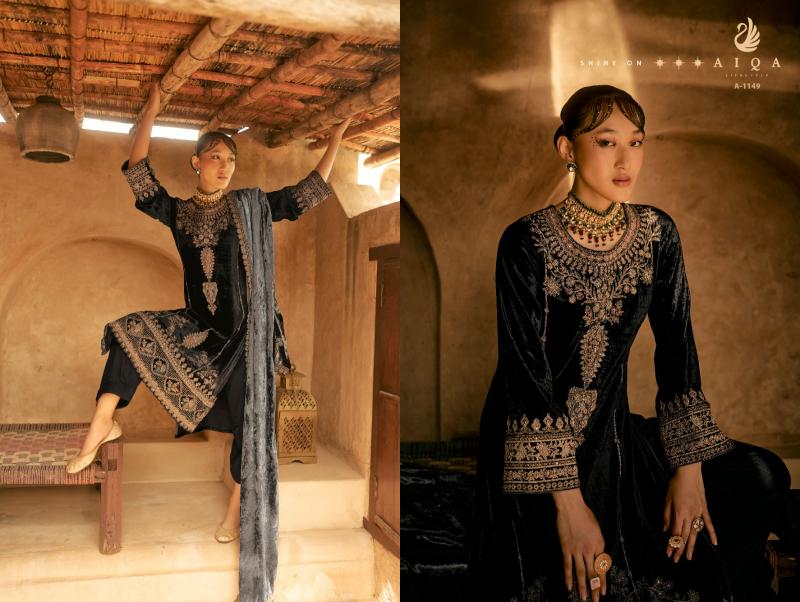 Aiqa Shaina Pure Velvet With Fancy Work Salwar Suits Wholesale Catalog 