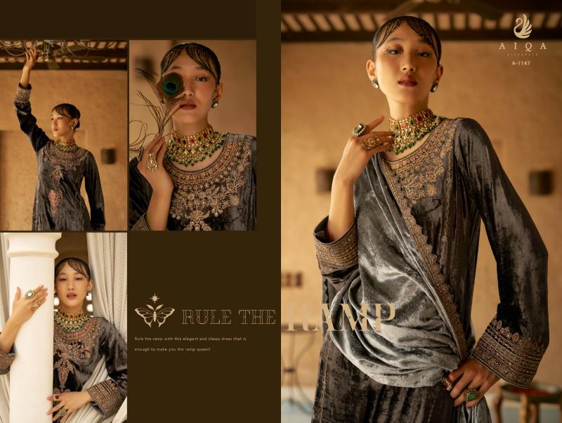 Aiqa Shaina Pure Velvet With Fancy Work Salwar Suits Wholesale Catalog 