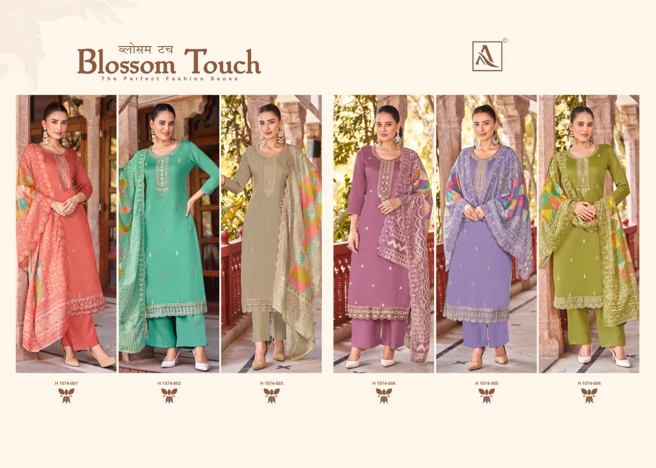 Alok Blossom Touch Cotton Embroidered Dress Material Wholesale Catalog