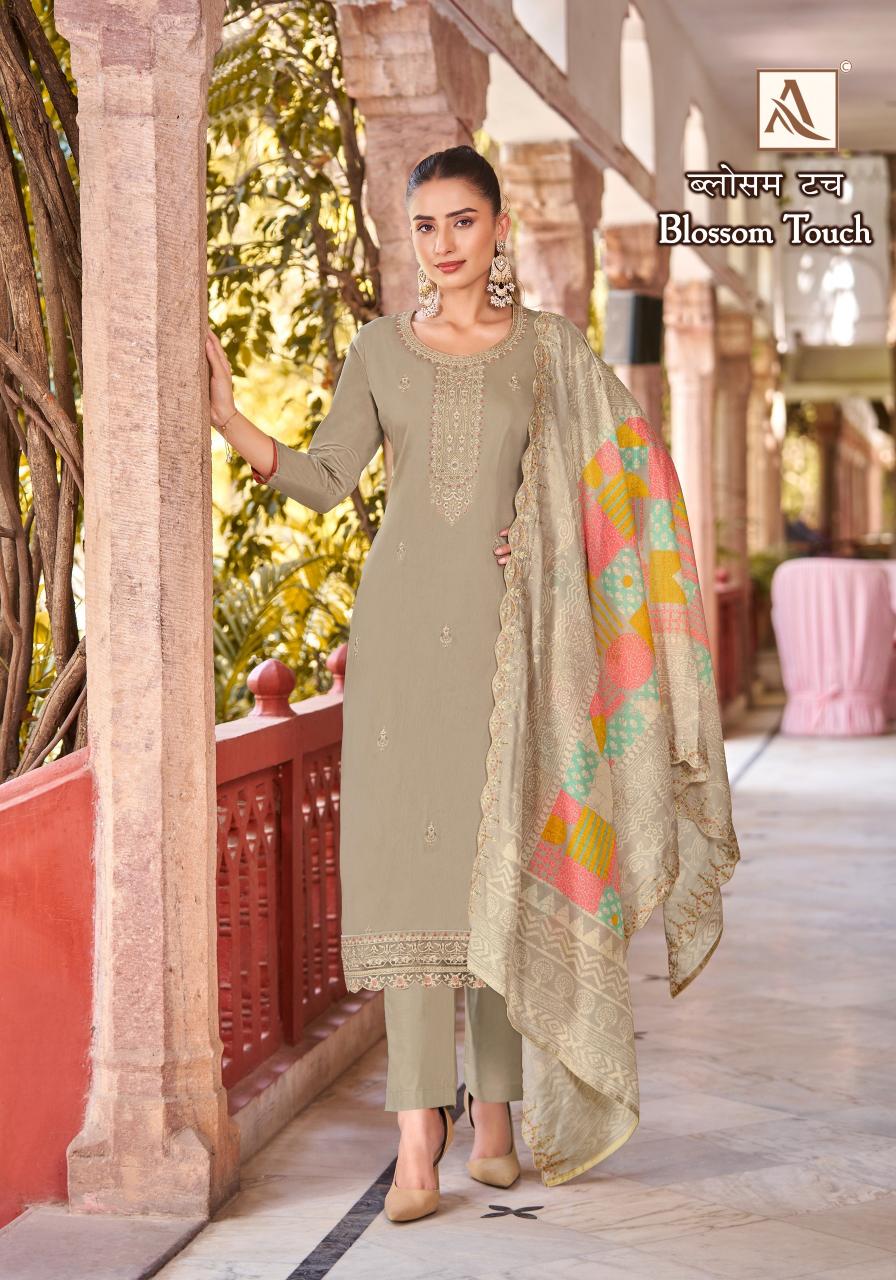 Alok Blossom Touch Cotton Embroidered Dress Material Wholesale Catalog