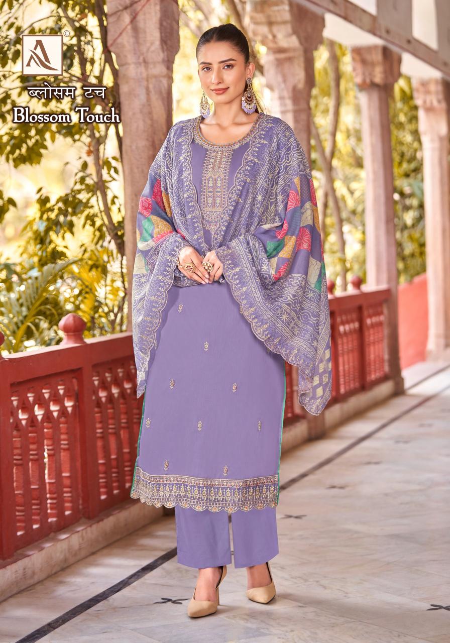 Alok Blossom Touch Cotton Embroidered Dress Material Wholesale Catalog