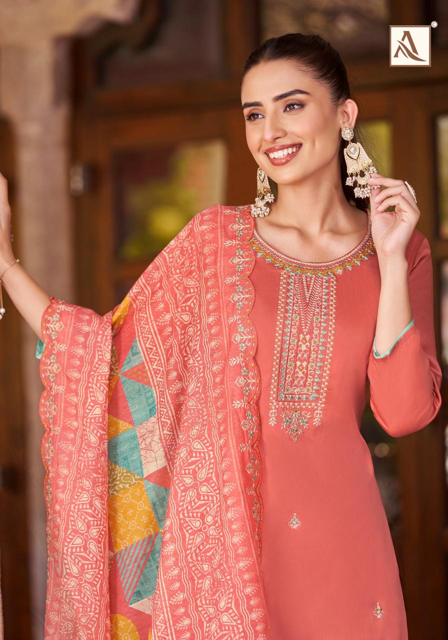 Alok Blossom Touch Cotton Embroidered Dress Material Wholesale Catalog