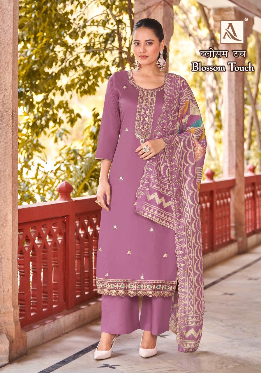 Alok Blossom Touch Cotton Embroidered Dress Material Wholesale Catalog