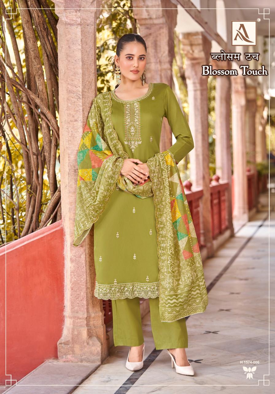 Alok Blossom Touch Cotton Embroidered Dress Material Wholesale Catalog