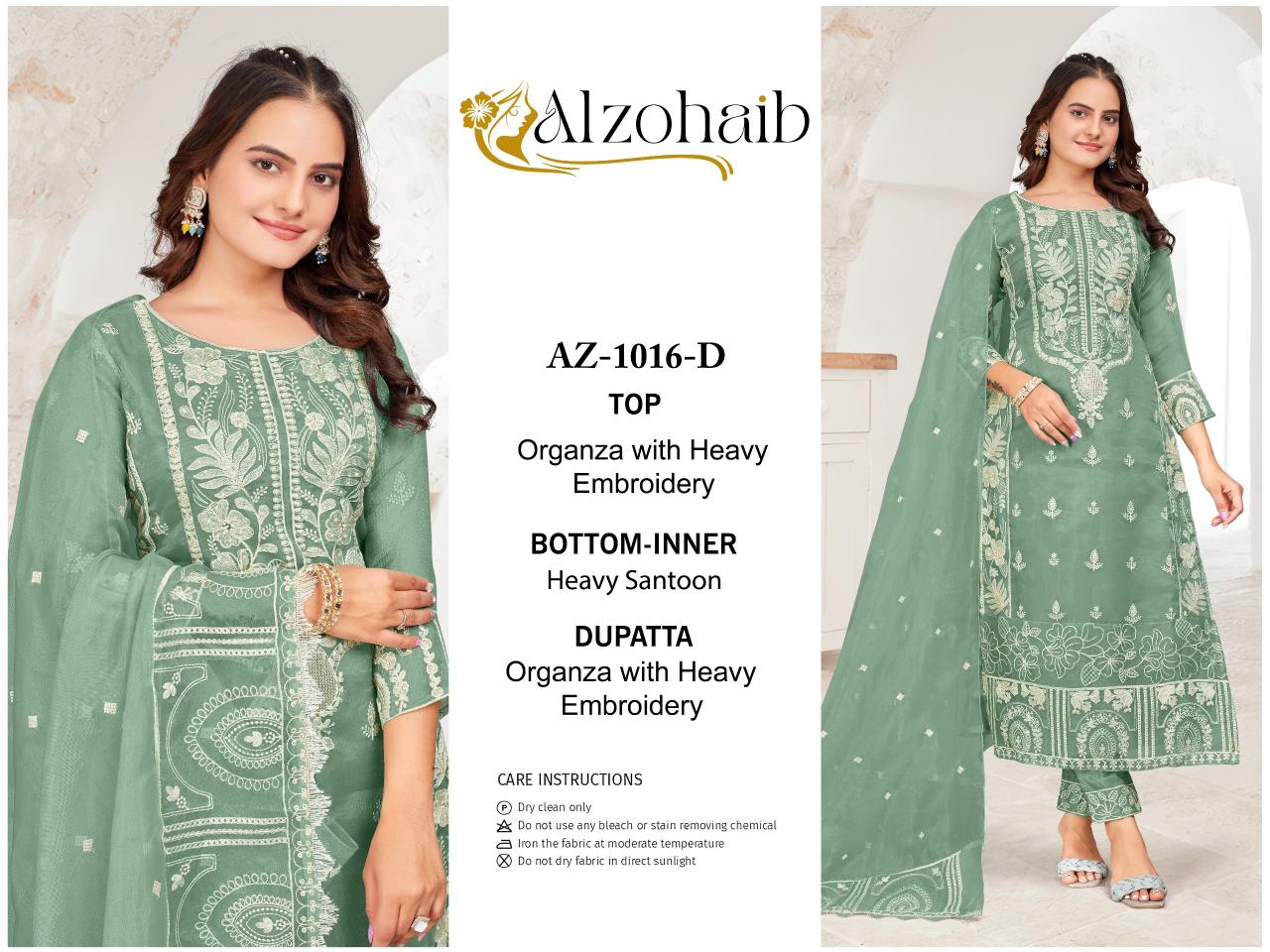 Alzohaib Az 1016 A To D Organza Pakistani Suits Wholesale Catalog