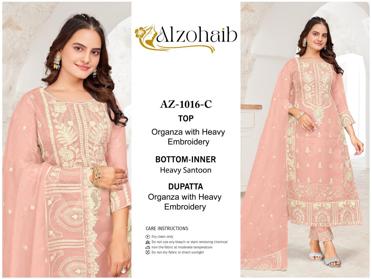 Alzohaib Az 1016 A To D Organza Pakistani Suits Wholesale Catalog