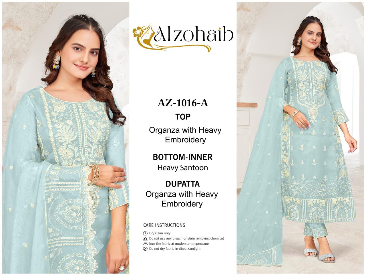 Alzohaib Az 1016 A To D Organza Pakistani Suits Wholesale Catalog