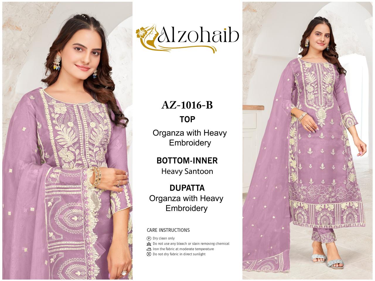 Alzohaib Az 1016 A To D Organza Pakistani Suits Wholesale Catalog