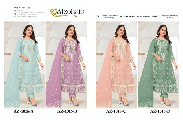 Alzohaib Az 1016 A To D Organza Pakistani Suits Wholesale Catalog