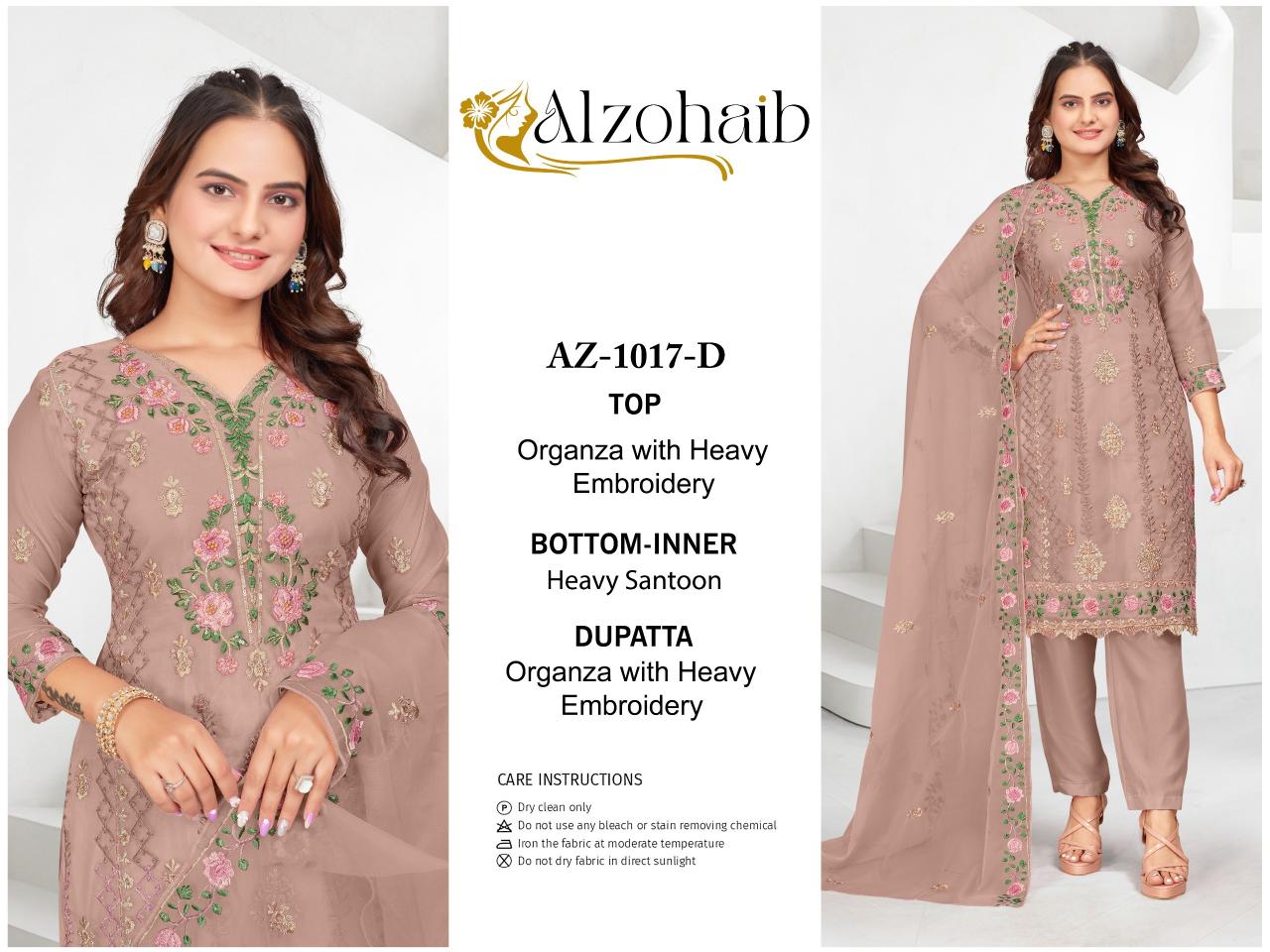 Alzohaib Az 1017 A To D Organza Pakistani Suits Wholesale Catalog