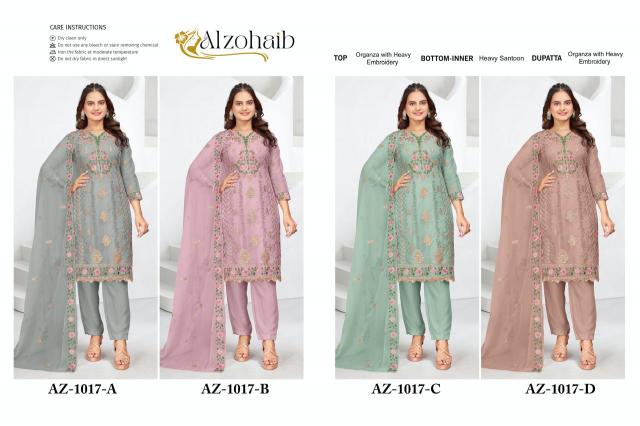 Alzohaib Az 1017 A To D Organza Pakistani Suits Wholesale Catalog