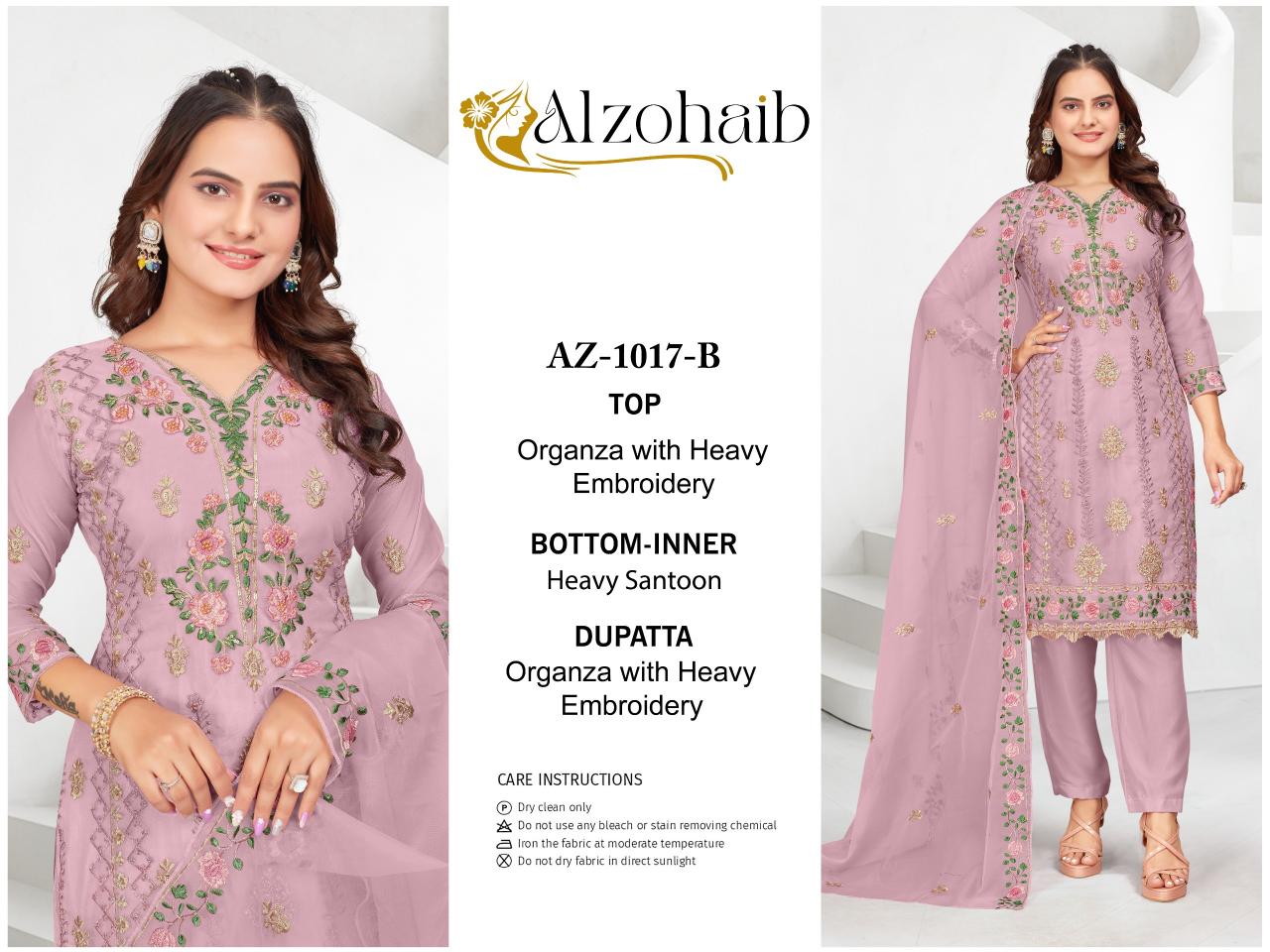 Alzohaib Az 1017 A To D Organza Pakistani Suits Wholesale Catalog