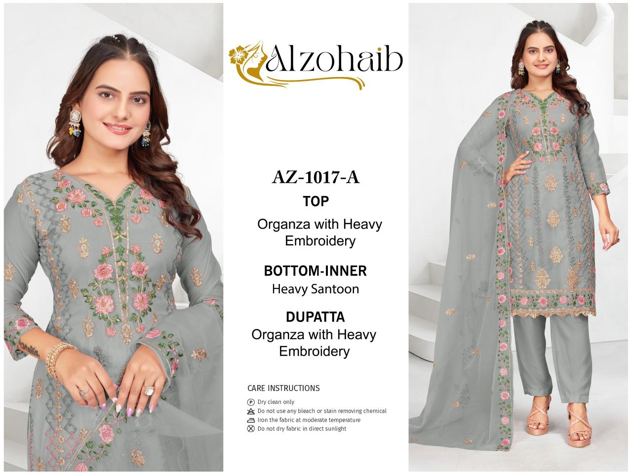 Alzohaib Az 1017 A To D Organza Pakistani Suits Wholesale Catalog