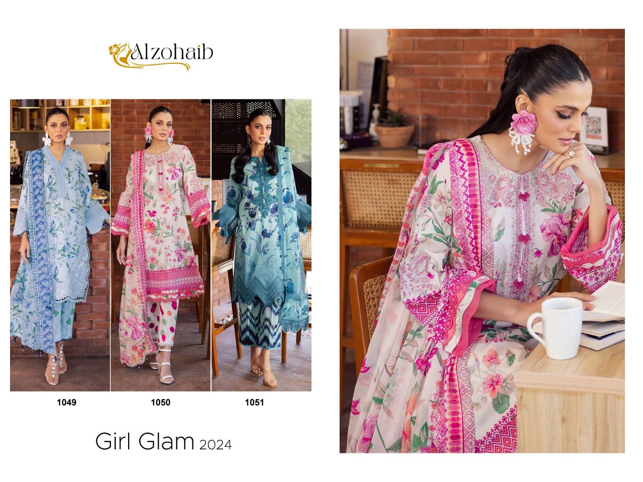 Alzohaib Girl Glam Cotton Dupatta Pakistani Salwar Suits Wholesale Catalog