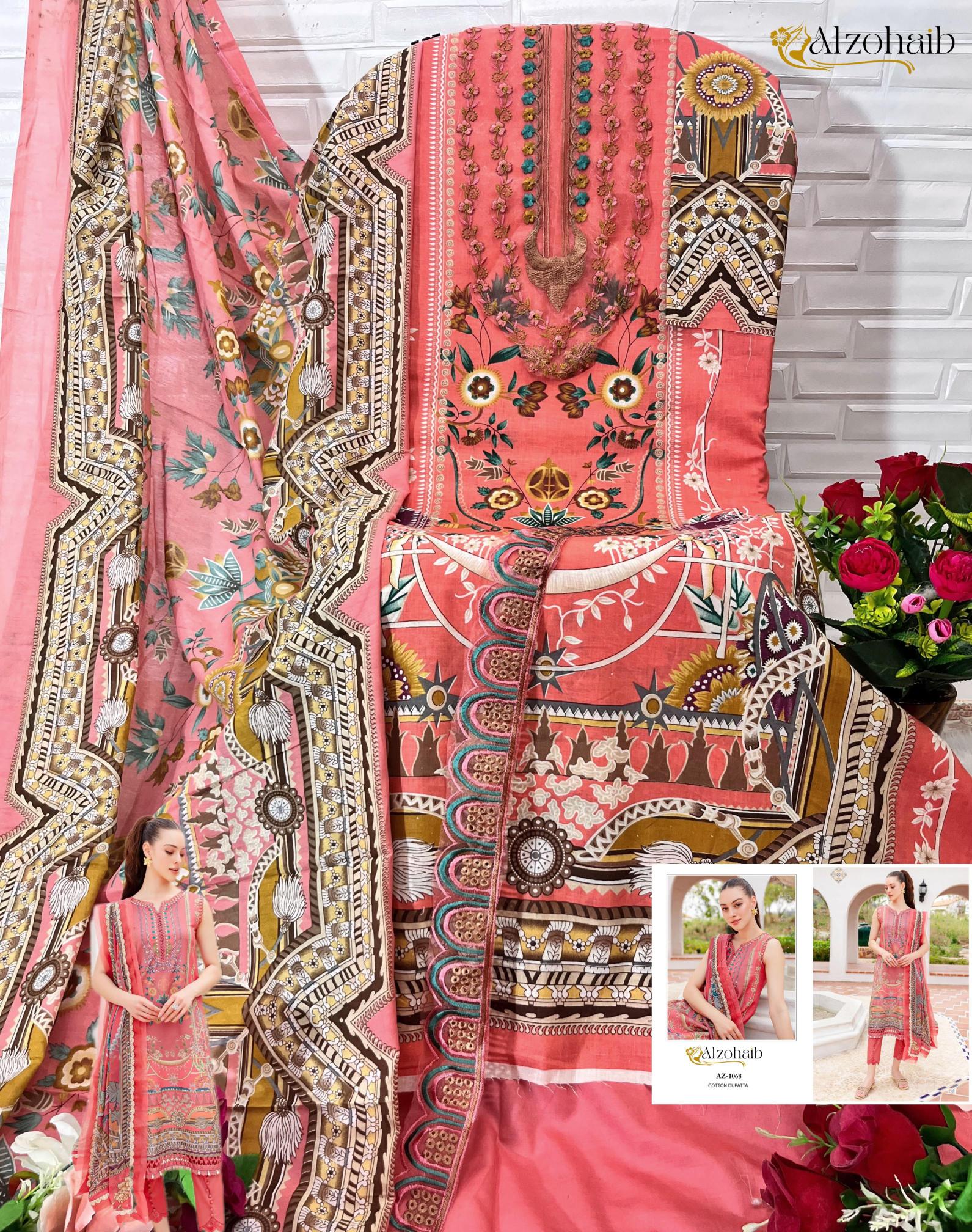 Alzohaib Queen Court Vol 3 Chiffon Dupatta Pakistani Suits Wholesale Catalog