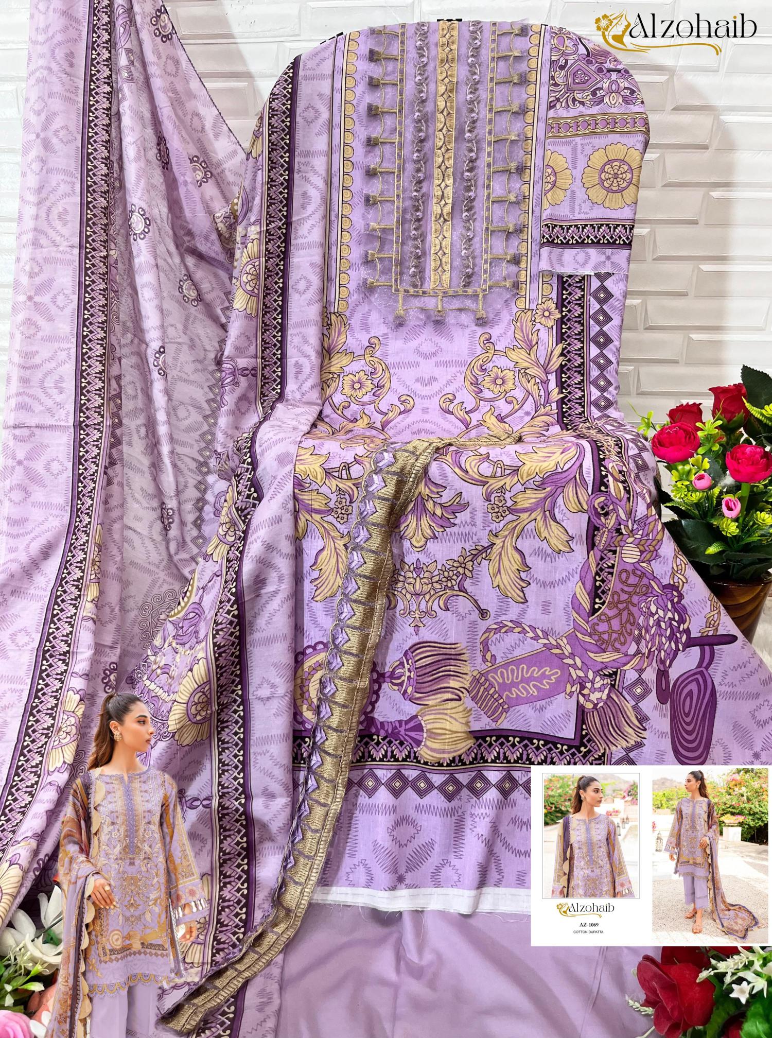 Alzohaib Queen Court Vol 3 Chiffon Dupatta Pakistani Suits Wholesale Catalog