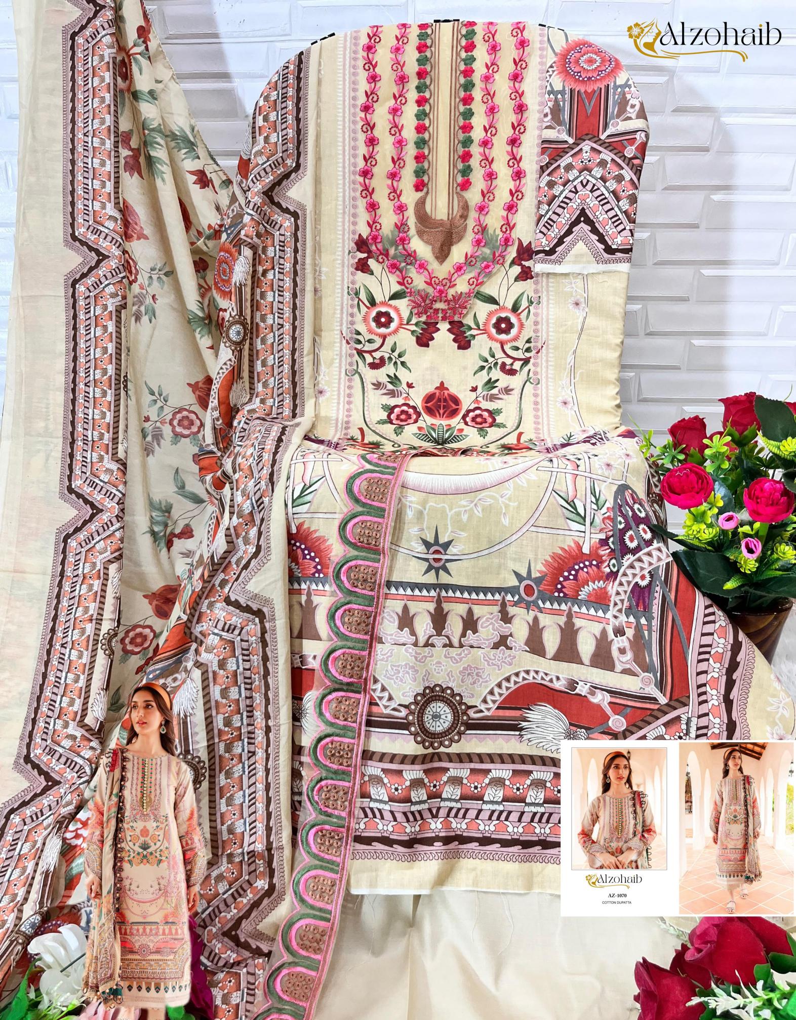 Alzohaib Queen Court Vol 3 Chiffon Dupatta Pakistani Suits Wholesale Catalog