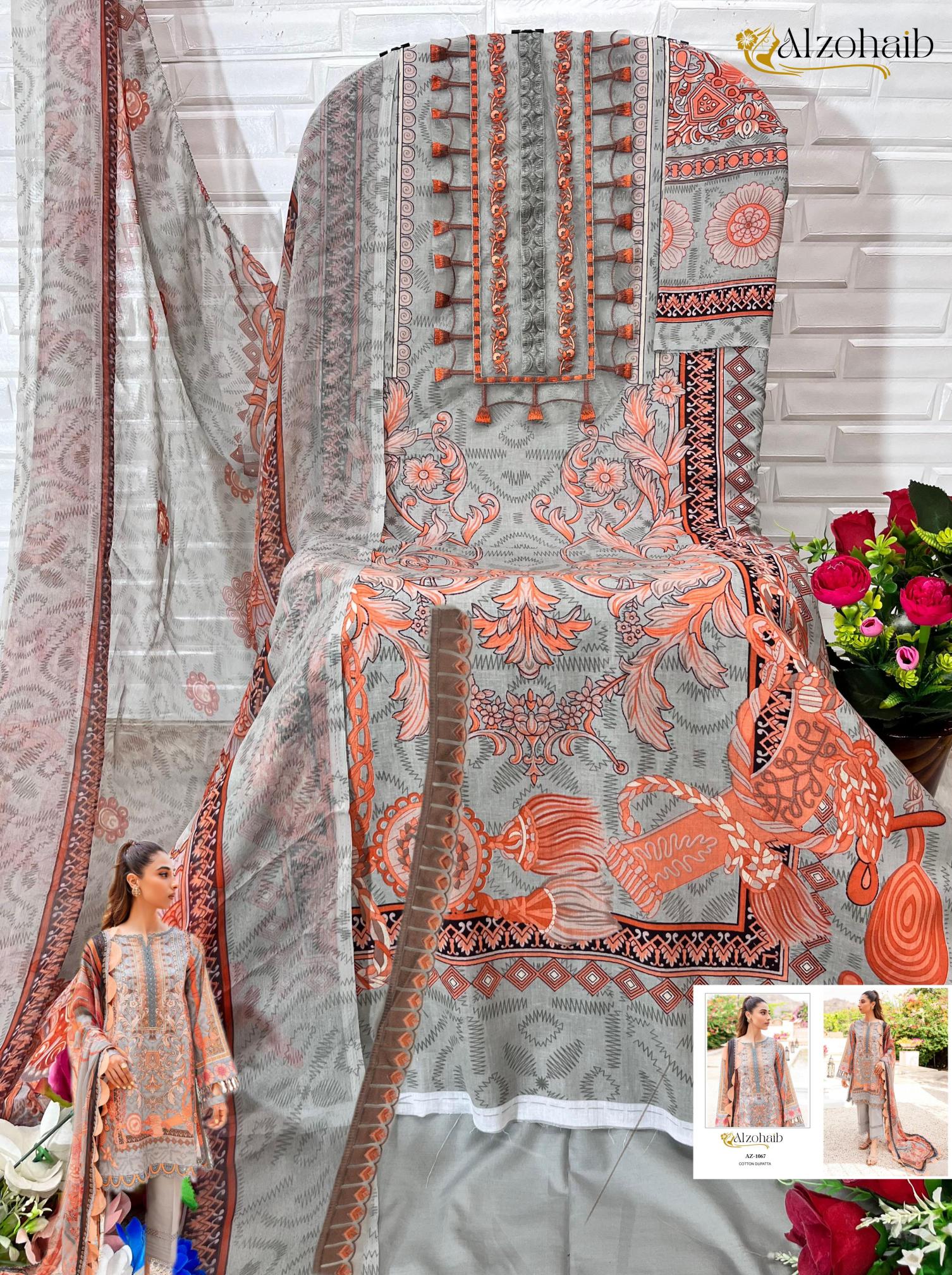 Alzohaib Queen Court Vol 3 Chiffon Dupatta Pakistani Suits Wholesale Catalog