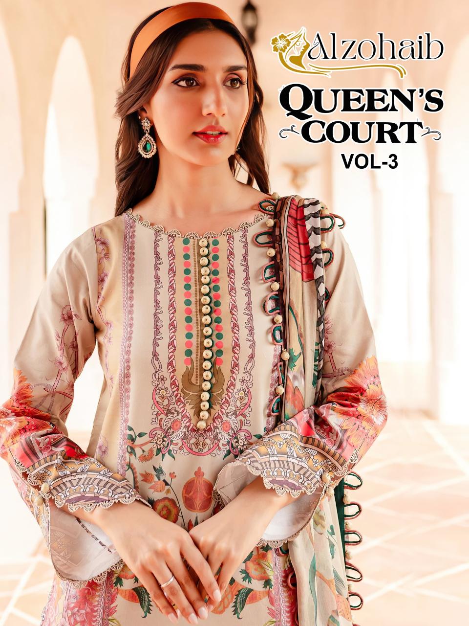 Alzohaib Queen Court Vol 3 Chiffon Dupatta Pakistani Suits Wholesale Catalog