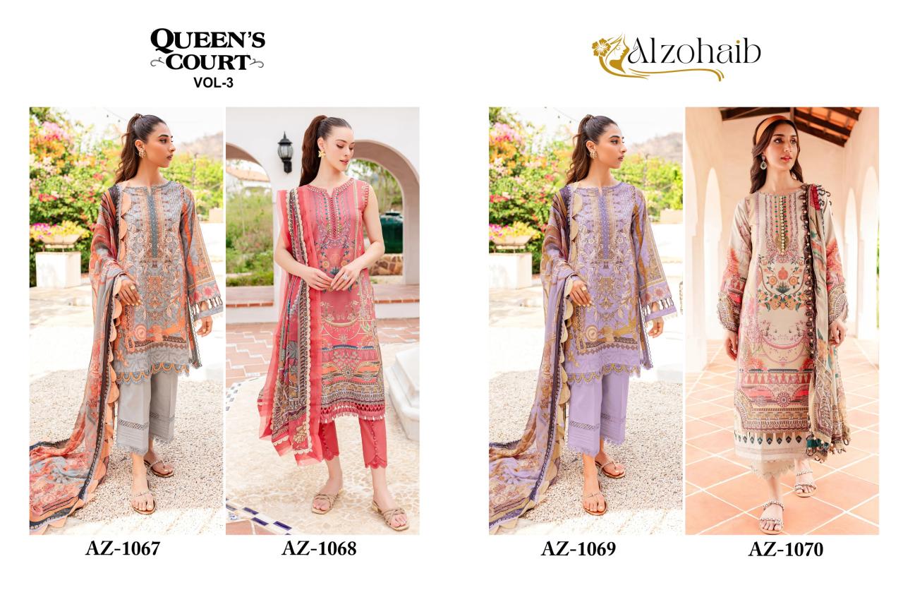 Alzohaib Queen Court Vol 3 Chiffon Dupatta Pakistani Suits Wholesale Catalog