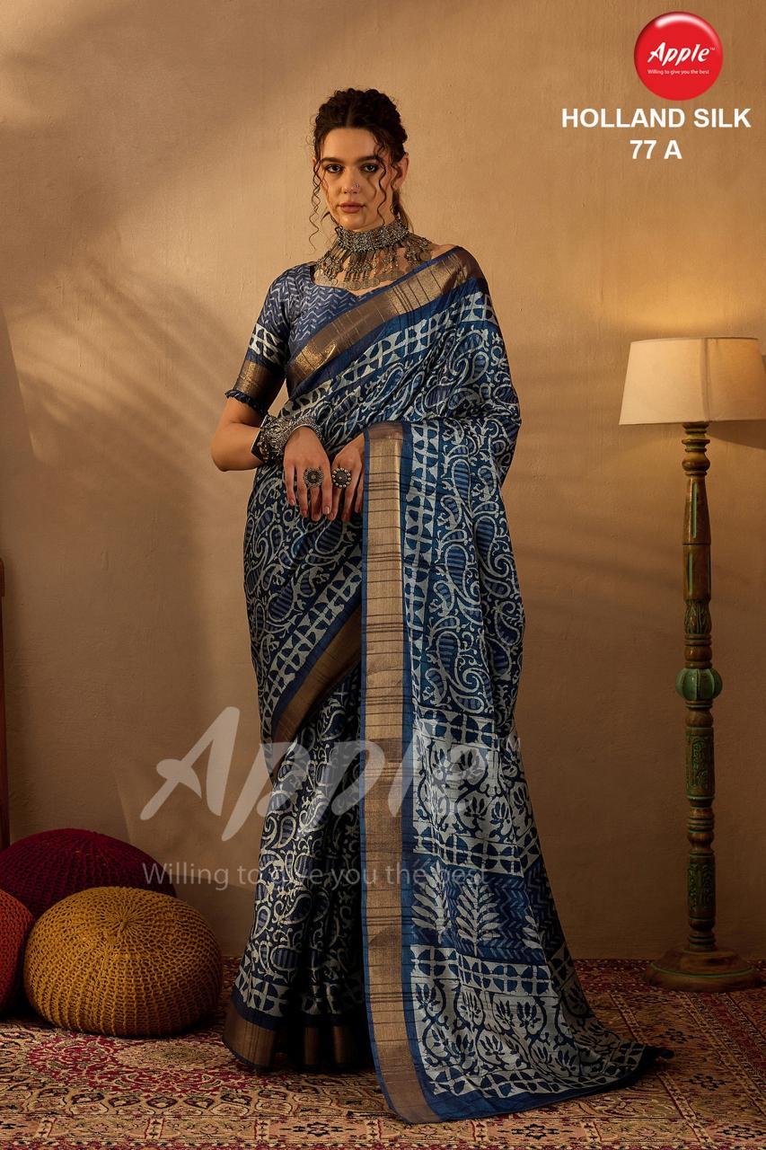 Apple Holland Silk 77 Blend Printed Saree Wholesale Catalog