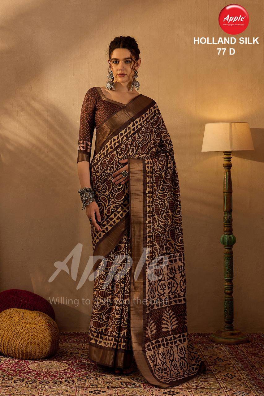 Apple Holland Silk 77 Blend Printed Saree Wholesale Catalog