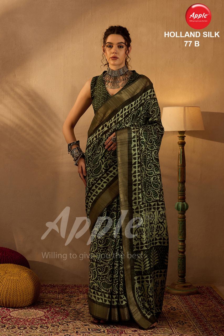 Apple Holland Silk 77 Blend Printed Saree Wholesale Catalog