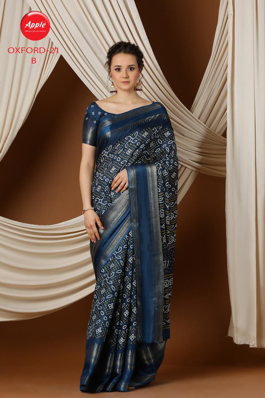 Apple Oxford 21 Blend Printed Saree Wholesale Catalog