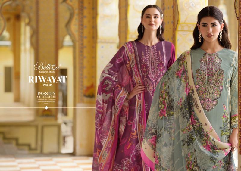 Belliza Riwayat Vol 3 Digital Print Dress Material Wholesale Catalog
