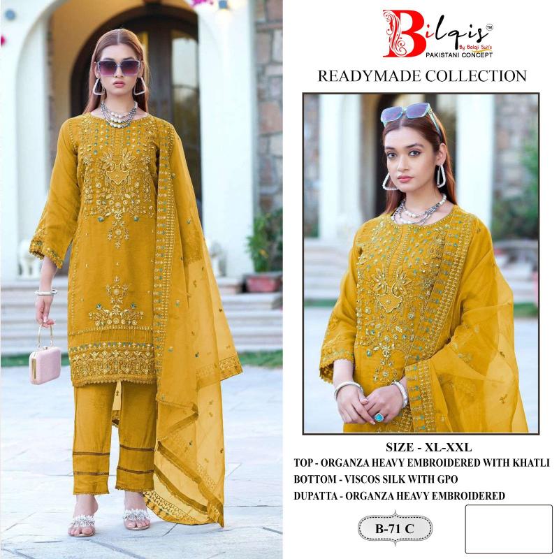 Bilqis B 71 A To D Organza Pakistani Ready Made Wholesale Catalog