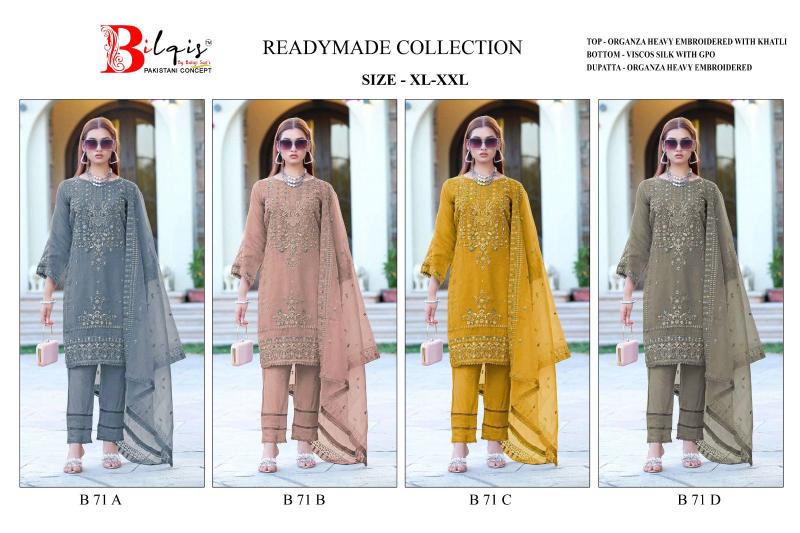 Bilqis B 71 A To D Organza Pakistani Ready Made Wholesale Catalog