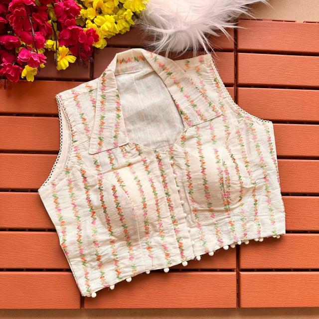 Blousewala Havy Khadi Embroiddery seq work with Collar Nack