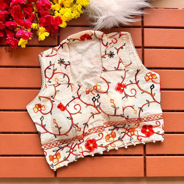 Blousewala Havy Khadi Embroiddery seq work with Collar Nack