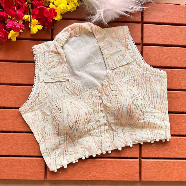 Blousewala Havy Khadi Embroiddery seq work with Collar Nack