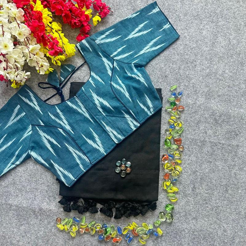 Blousewala Hk3 Khadi cotton saree And Beautiful Havy Ikkat Cotton  Blouse 