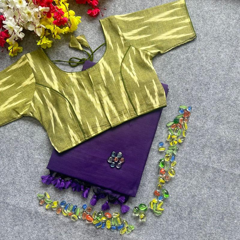 Blousewala Hk3 Khadi cotton saree And Beautiful Havy Ikkat Cotton  Blouse 