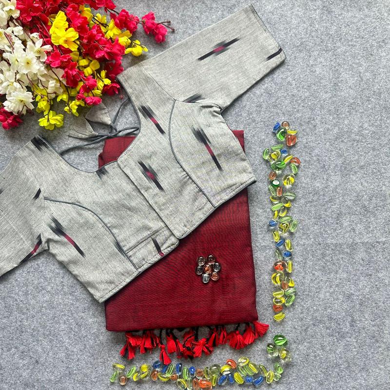 Blousewala Hk3 Khadi cotton saree And Beautiful Havy Ikkat Cotton  Blouse 