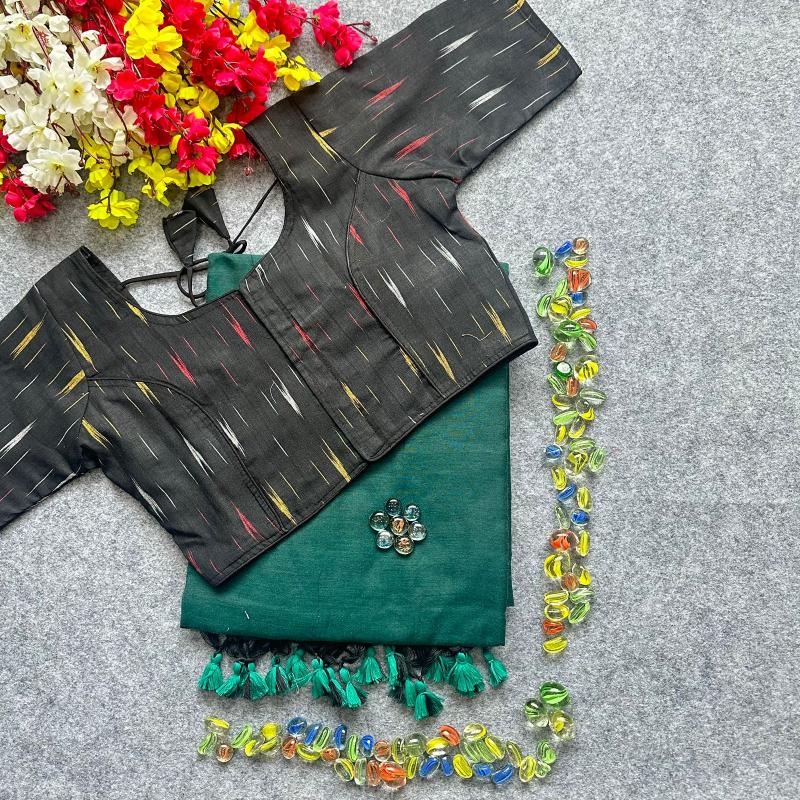 Blousewala Hk3 Khadi cotton saree And Beautiful Havy Ikkat Cotton  Blouse 