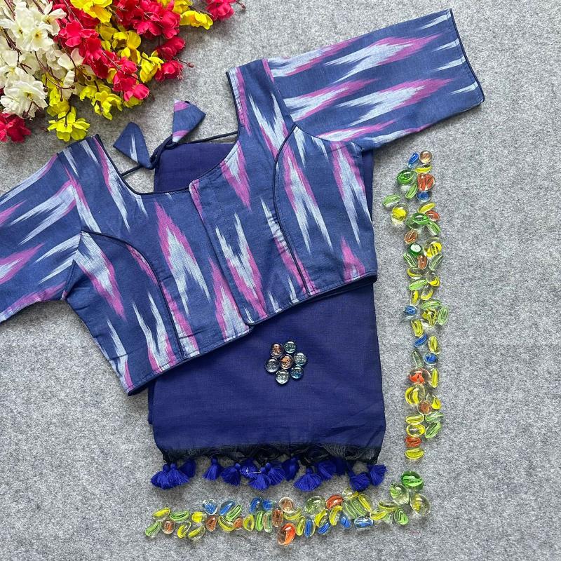 Blousewala Hk3 Khadi cotton saree And Beautiful Havy Ikkat Cotton  Blouse 