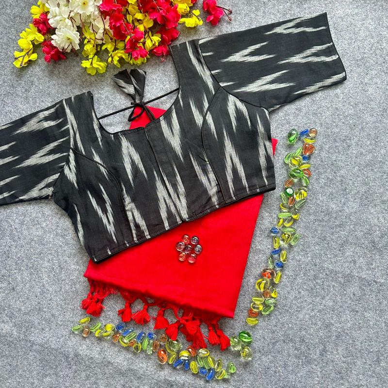 Blousewala Hk3 Khadi cotton saree And Beautiful Havy Ikkat Cotton  Blouse 