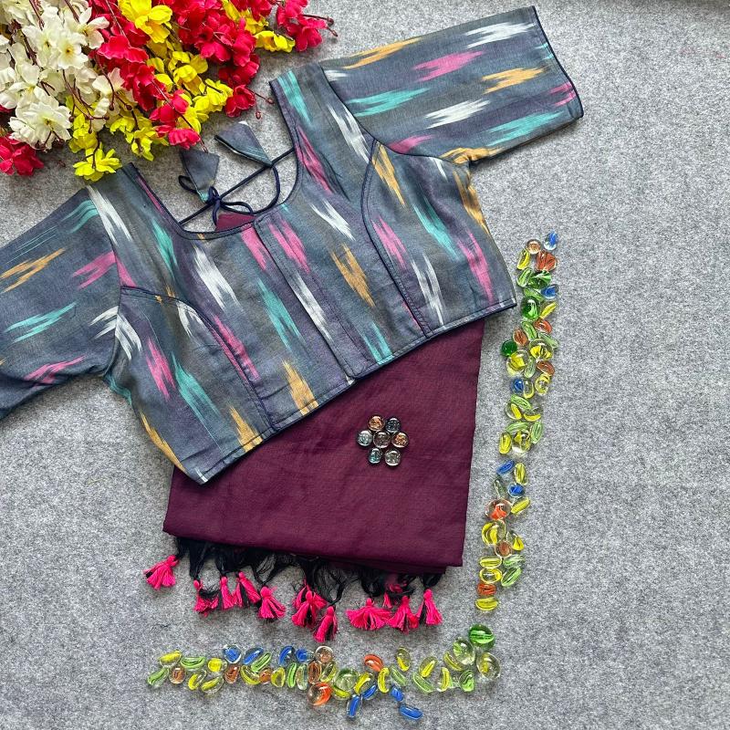 Blousewala Hk3 Khadi cotton saree And Beautiful Havy Ikkat Cotton  Blouse 
