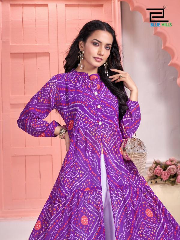 Blue Hills Bandhej Long Flair Gown Kurti Wholesale Catalog