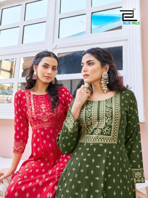 Blue Hills Womaniya Vol 25 Rayon Foil Printed Anarkali Kurti Wholesale catalog