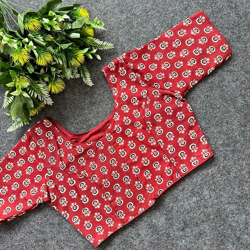 Cotton AjrakhPrint BoatNeck Neck Blouse