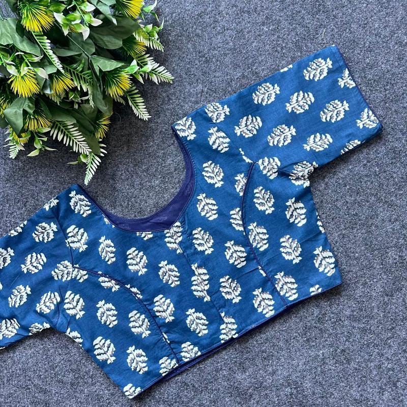 Cotton AjrakhPrint BoatNeck Neck Blouse