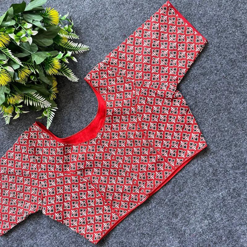 Cotton AjrakhPrint BoatNeck Neck Blouse