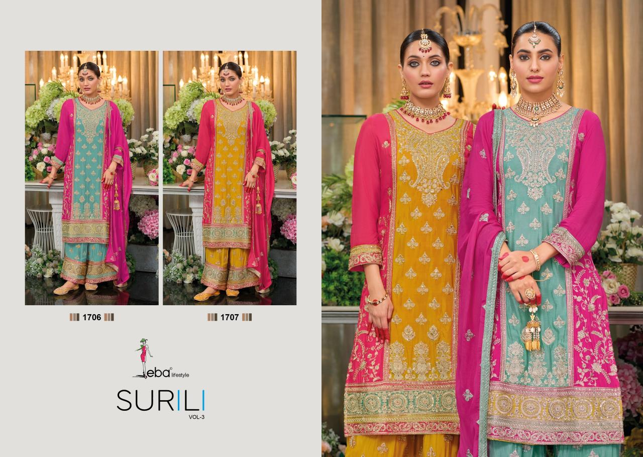 Eba Surili Vol 3 Chinon Designer Ready Made Salwar Kameez Wholesale Catalog