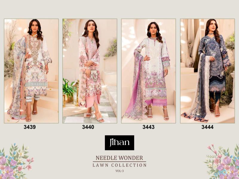 Jihan Needle Wonder Vol 3 Chiffon Dupatta Pakistani Suits Wholesale Catalog